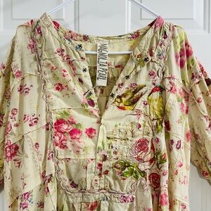 Magnolia Pearl Beige Floral Dress with Bird Design